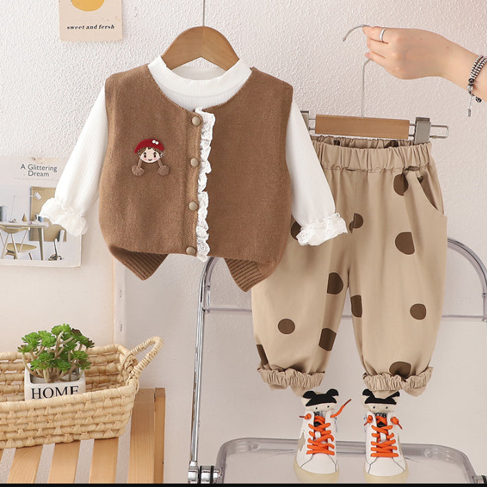 Kids Polka Dot Pants & Knit Vest Outfit β Beige or Brown (1-5 Years)